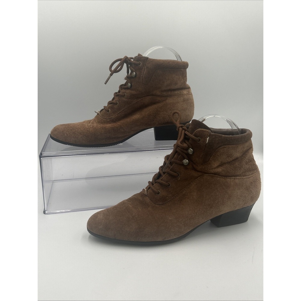 Vtg Brown Suede Leather Granny Boots Lace Up Acedemia Preppy Victorian 90's Sz 8